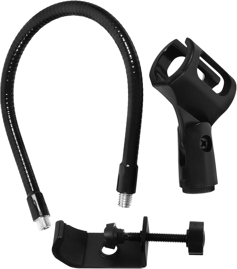 Black Flexible Gooseneck Microphone Stand with Universal Mount for Live Streaming Podcast Recording - Image 1